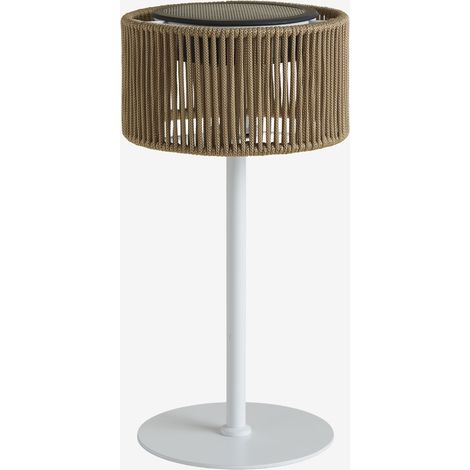 SKLUM Kabellose LED-Solar-Tischlampe für den Außenbereich aus Eisen und geflochtener Schnur Krabi Mattweiß