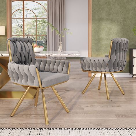 CHICFURN Sillas de comedor giratorias, lote de 2, 64x63x87 cm, terciopelo gris (1/5)