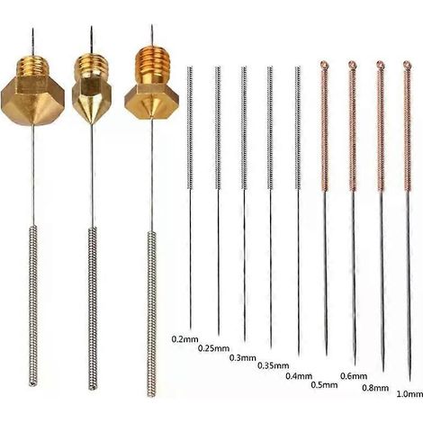 9-teiliges Set aus Edelstahl-Düsenreinigungsnadeln (0,2–1 mm) für 3D-Druckerteile und Zubehör (1/4)