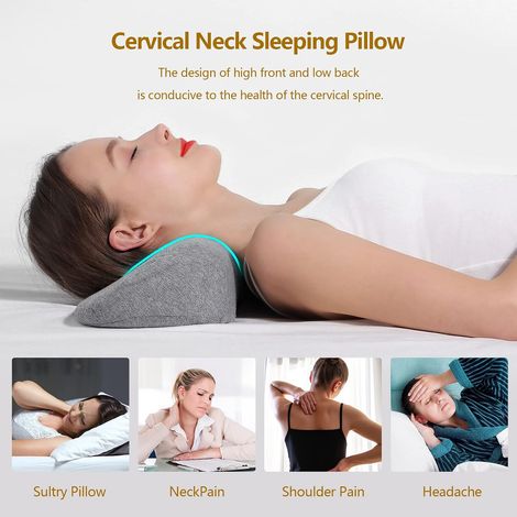 Oreiller cervical pour dormir, oreiller en mousse à mémoire de forme pour soulager les douleurs cervicales, oreiller cervical pour soulager la douleur (gris foncé) (1/4)