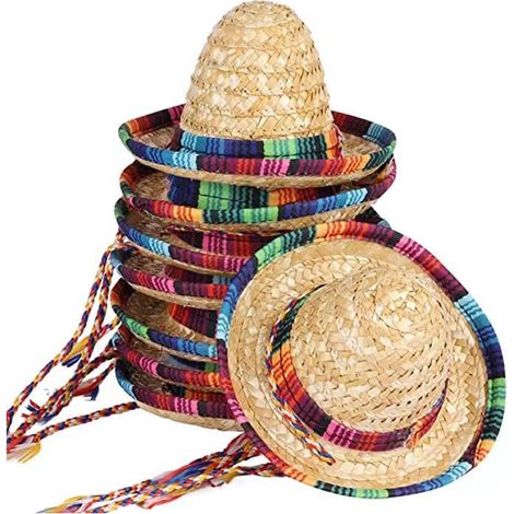 Popular Straw Hat Toy Hat Pet Straw Hat Mexican Hat Pet Rolled Brim Hat Mini Pet Hat -- Double Rope Dog Hat (1/4)