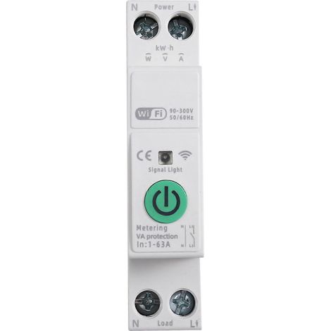 Compteur d'énergie intelligent TUYA WiFi 63A 1P+N avec surveillance du comptage kWh, disjoncteur, relais temporisé, protection contre les surcharges et disjoncteur miniature (MCB). (1/5)