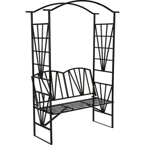 Arche de jardin banc et portillon en acier résistant, noir