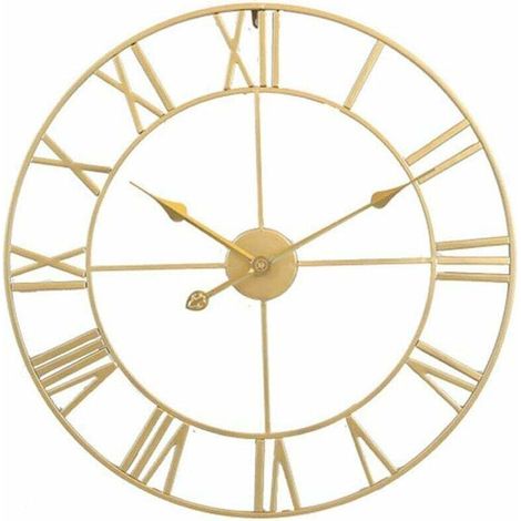 Grande orologio da parete retrò in ferro - Rotondo - Silenzioso - A batteria - Numeri romani - Stile vintage - Per la decorazione del soggiorno - Oro (40 cm) - Crezuo