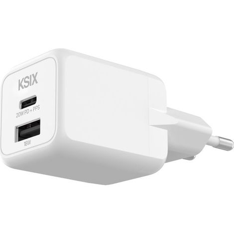 Disfruta de una carga más eficiente y sostenible con el cargador de red KSIX de 20W. Equipado con tecnología GaN, Power Delivery 3.0 y PPS, este carga