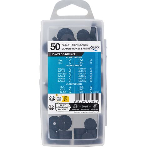 Caja Surtido de Válvulas Llenas y Perforadas QUICK PLOMBERIE - 22 válvulas llenas 28 válvulas perforadas
