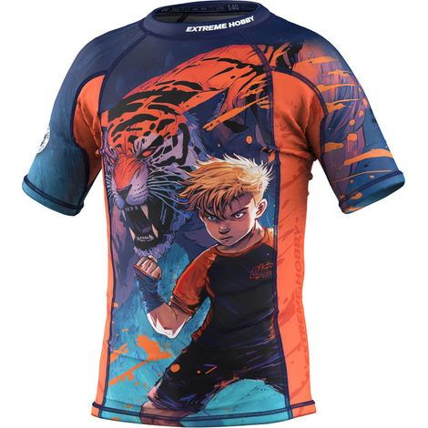 Camiseta de manga corta para niños con protección solar, modelo Tiger 152 azul