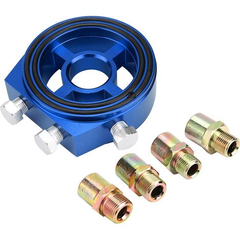 Adaptateur de plaque sandwich universel en aluminium bleu pour filtre à huile, refroidisseur de température et indicateur de température. (1/5)