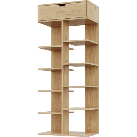 Scarpiera moderna multifunzionale in truciolato con 1 cassetto e 10 scomparti 55x33x133 cm (1/5)