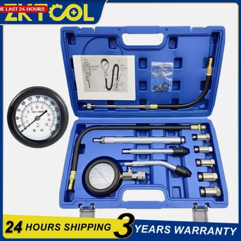 Kit de test de compression pour moteur à essence (11 pièces) : manomètre de pression de cylindre de carburant (1/5)