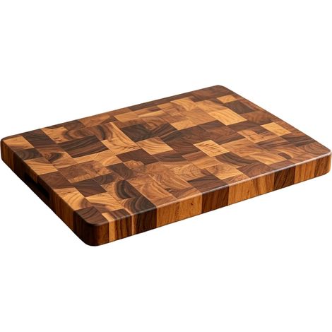 Petite Planche à Découper en Bois d'Acacia, Planche à Découper Compacte avec Rainure Profonde, Antidérapant, Poignées Intégrées, Idéale pour la Cuisine, le Bureau, le Picnic, 28 x 18 x 1.2 cm (1/5)