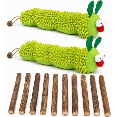 Lot De 12 Jouets Pour Chat Herbe À Chat – 2 Chenilles En Peluche Et 10 Bâtonnets À Mâcher, Jouets Interactifs Bâtons D'Herbe À Chat Pour L'Hygiène Dentaire, L'Activité Et Contre La Mauvaise Haleine De (1/5)