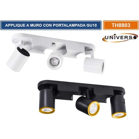 PORTALAMPADA APPLIQUE WALL LIGHT LINEARE A SOFFITTO CON TESTE ORIENTABILI PER 3 LAMPADINE GU10 - Colore: Bianco (1/5)