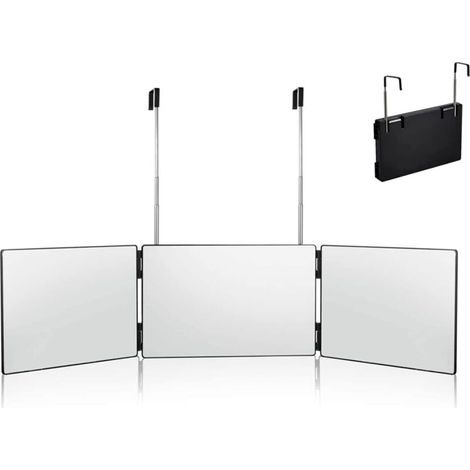 LaBlanc Miroir 360° Coiffure, Miroir 3 Faces Barbier, Miroir Suspendu Portable&Hauteur Réglable, Maquillage Pliable pour Coiffure, Rasage, pour Homme&Femme (sans LED)