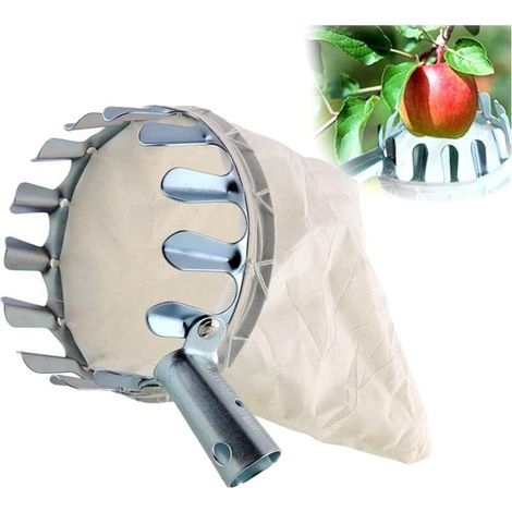 Cueille Fruits, 1 Récupérateur de Fruits,Cueille Fruits Métal,Cueille Fruits avec Sac,Ramasse Cerise, Diamètre 16 CM,pour Cueillir Les Fruits à Croissance élevée(Argenté) (1/5)