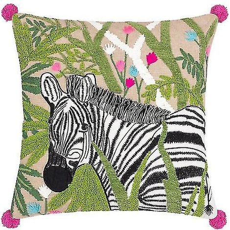 Housse de coussin brodée zèbre multicolore (1/4)