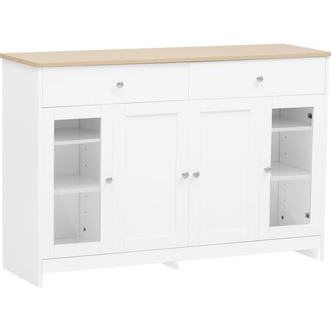 ELVMI Buffet et Enfilade avec 4 Portes, 2 Tiroirs et Étagères Réglables pour Salle à Manger en MDF 120 × 37 × 80 cm Blanc (1/5)