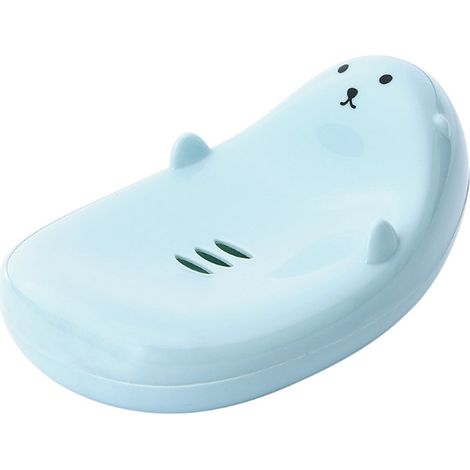 Porte-savon mignon en forme d'animal de dessin animé pour la salle de bain, avec porte-savon, les enfants l'adoreront, accessoire de salle de bain et de cuisine (couleur : bleu)