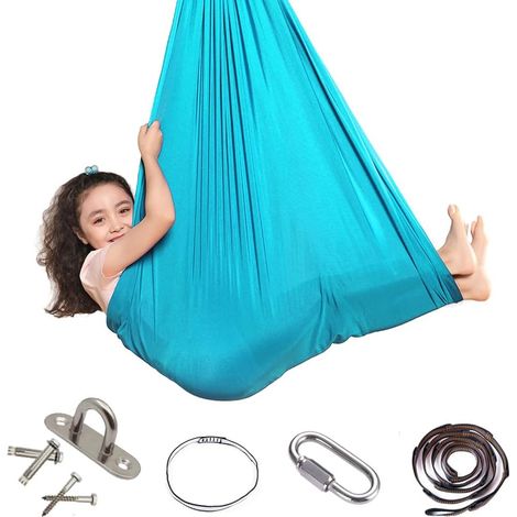 MINKUROW Hamaca Columpio Infantil, Silla Columpio Sensorial, Hamaca Suave con Necesidades, Yoga Al Aire Libre, Camping (Azul Cielo, 1m) (1/5)