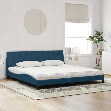 Cama con colchón Hanko terciopelo azul oscuro 200x200 cm (1/5)