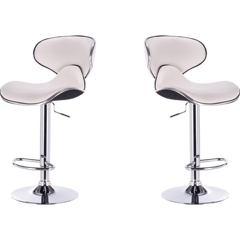 Hobag – Lot de 2 tabourets de bar blanc – Hauteur d'assise réglable 64-85cm – Pied en acier – Assise en polyuréthane – Design moderne