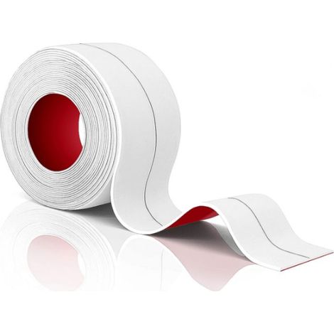 Joint d'étanchéité autocollant pour salle de bain - Ruban adhésif en PVC souple résistant aux moisissures, prêt à l'emploi - Joint de baignoire, douche, lavabo 1, blanc