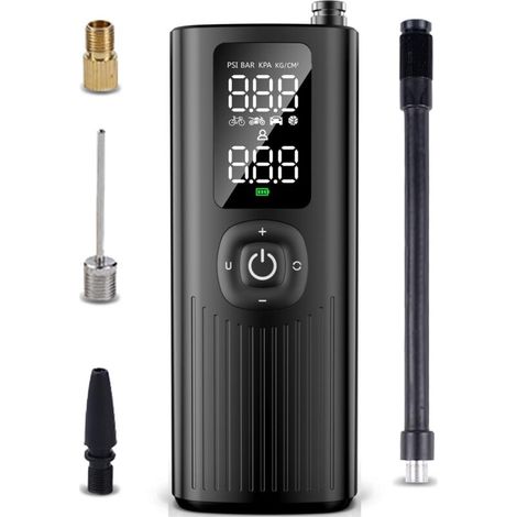 Compressore d'aria portatile per pneumatici di auto, biciclette, moto e palloni pompa elettrica da 150 PSI con manometro gonfiatore per pneumatici facile e intelligente con schermo LCD e ricarica USB.