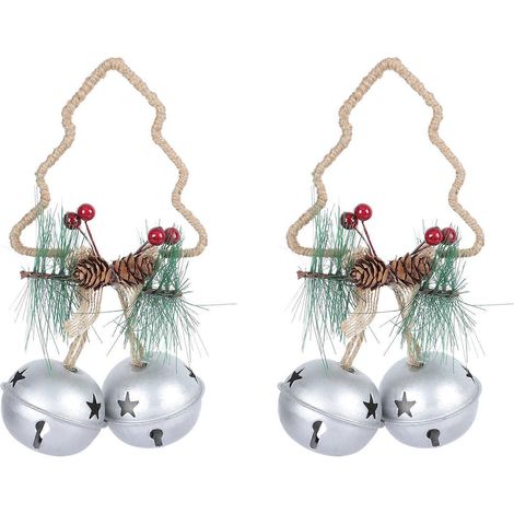 Lot de 2 pendentifs cloche doubles en fer forgé, décoration murale pour Noël-18x9.5cm-Silver (1/3)
