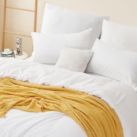 Housse de Couette 220x240 cm Blanc avec Fermeture Éclair – Parure de Lit pour Lit 180x200 avec Taie d'oreiller 65x65 cm – Ensemble en Microfibre (1/3)