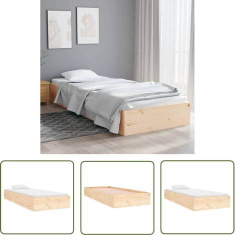The Living Store Cadre de lit sans matelas bois massif 90x190 cm - Cadre De Lit - Lit Simple - Bois Massif - Lit En Bois - Chambre À Coucher (1/5)