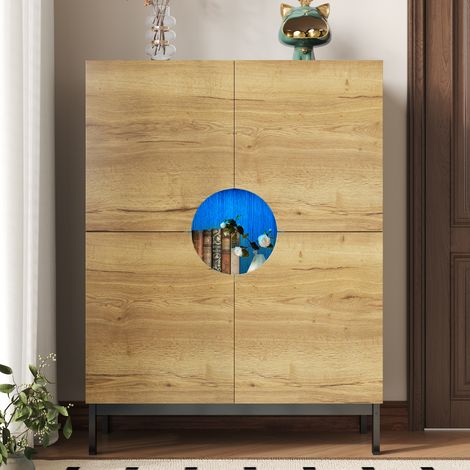 Schuhschrank mit verstellbaren Einlegeböden, Massivholzfüßen, 90 x 40 x 120 cm, 2-in-1-LED-Vitrine, natur (1/5)