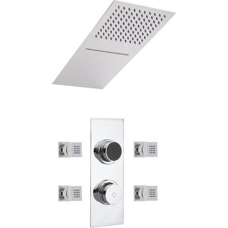 Hudson Reed - Kit de Douche Thermostatique Digital 3 Fonctions avec Pommeau Cascade & Pluie - 4 Buses Massages
