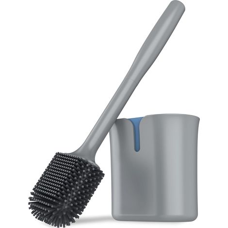 Brosse WC Grise en TPR avec Support et Poignée Longue