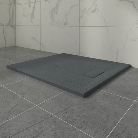 Aquariss Anthracite Rectangular Shower Tray Slate Effect SMC Slip-Resistant Shower Base 1100x900mm with Waste