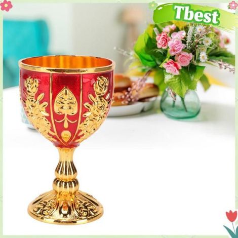 Tbest Calice d’or Calice doré en alliage de Zinc de 4 pouces de haut, motif de fleur en relief rétro, tasse deco statue Or Rouge (1/4)