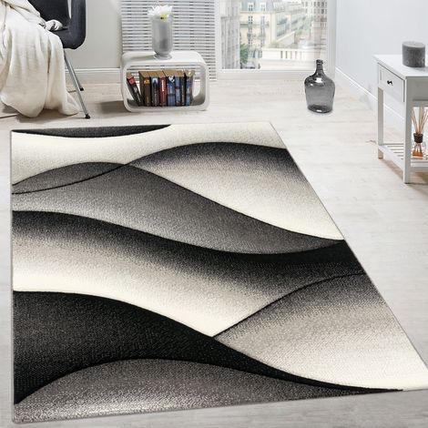 Paco Home Tappeto Di Design Moderno Astratto Effetto A Onde Taglio Sagomato In Grigio Antracite 60x110 cm