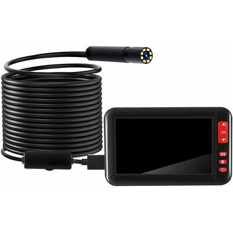 Telecamera per ispezione endoscopio industriale Lente LED integrata da 8 pezzi da 8 mm con schermo ad alta definizione da 4,3 pollici 1080P, cavo flessibile da 10 metri - Cavo flessibile da 10 metri[A (1/5)