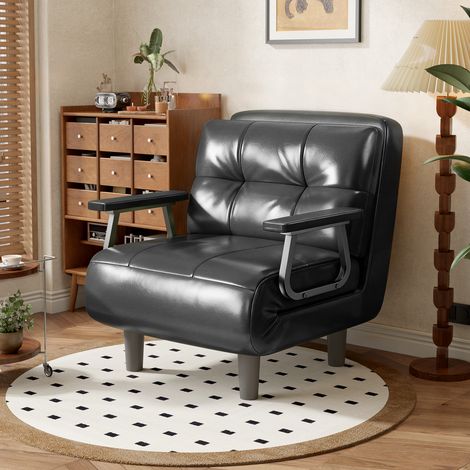 Fabulcozy Canapé-lit 1 place, convertible, avec coussin amovible en similicuir, doux et confortable, idéal pour le salon et le bureau (gris) (1/5)