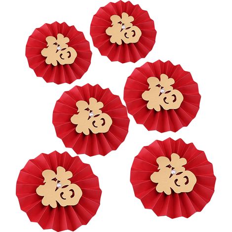 6 dekorative Fu-Figuren-Wandaufkleber, Papierfächer zum Aufhängen für Feste, Hochzeiten, Geburtstage und Partys im Kalligrafie-Stil (1/5)