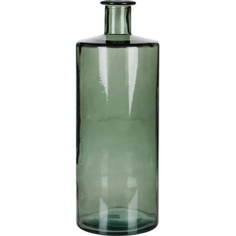 Vase bouteille décoratif en verre 100% recyclé coloris gris-vert pour fleur H40 x Ø15 cm - PANGIVO (1/5)