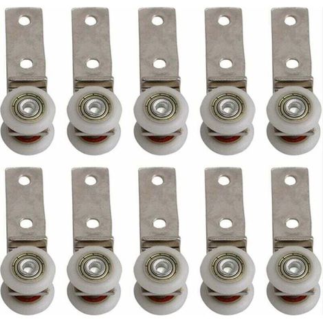 10 pack 1,9 cm Coude de conduit en métal Roulement Bloc de poulie avec deux Plastique de roue pour porte coulissante fenêtre Cabinet (1/4)