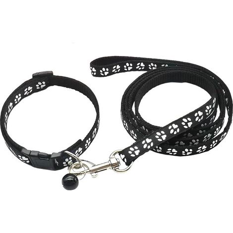 Ensemble Collier et Laisse pour Chien, Chiot, Chat, Chaton Réglable Collier de Voiture avec Durable Laisse de Dressage à dégagement Rapide pour Petits Chiens, Chats,Noir (1/5)