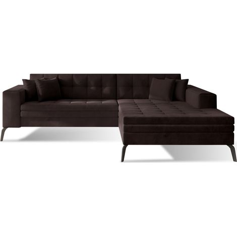Canapé convertible capitonné angle droit velours marron et pieds métal noir Lazor 295cm (1/5)