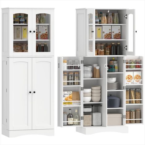 Vaisselier vitré contemporain 4 portes – 10 compartiments, 8 porte-racks, finition blanc mat, 60 x 40 x 162 cm (1/5)