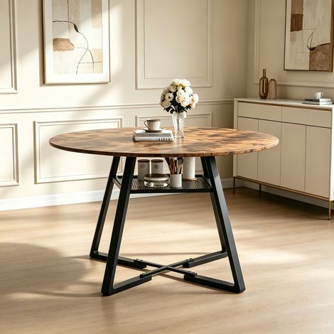 Table à Manger Ronde Extensible 120 cm, 4-6 Personnes, Plateau Imitation Bois et Structure Métal Noir, Multifonction pour Cuisine Salle à Manger Bureau