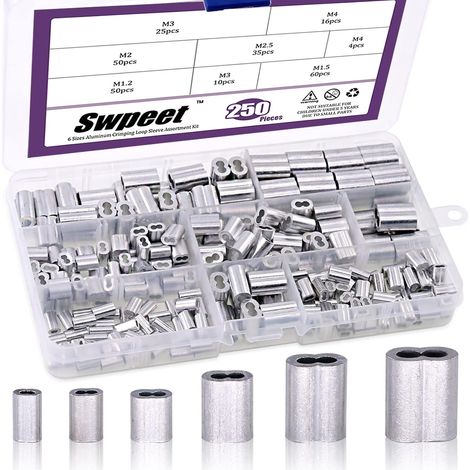 Lot de 250 Manchons à Sertir en Aluminium - 6 Tailles pour Câble Métallique ou Tout Autre Objet Nécessitant un Câble Solide (1/5)