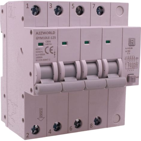 RCBO Interruttore Magnetotermico Differenziale con Doppia Leva Tipo A Curva C 4P 4M 10kA 300mA, Diagnostica Visiva, AC 400V IP20 GYM10LE-125, Disponibili 63A 80A 100A (C80A)
