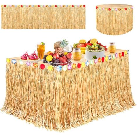 Lntyq Jupe de Table Hawaïenne Décorations de Fête Hawaïennes Jupe Table avec des Fleurs Multicolores pour BBQ Fête Costumée Summer Tropical Garden Beach de Fête (1/5)