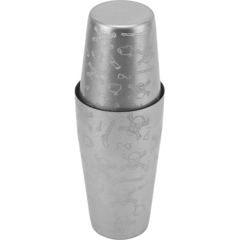 Cocktailshaker im Boston-Stil aus Edelstahl für Hobby-Barkeeper. Totenkopf-Design, ohne Boden. (1/5)