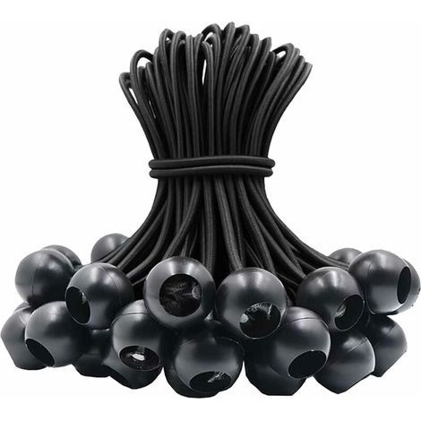 Tendeur élastique 30 pièces, tendeur en Caoutchouc avec Boule élastique pour tentes de bâche, bannière, Drapeau, Camping, pavillon (Noir) (1/5)